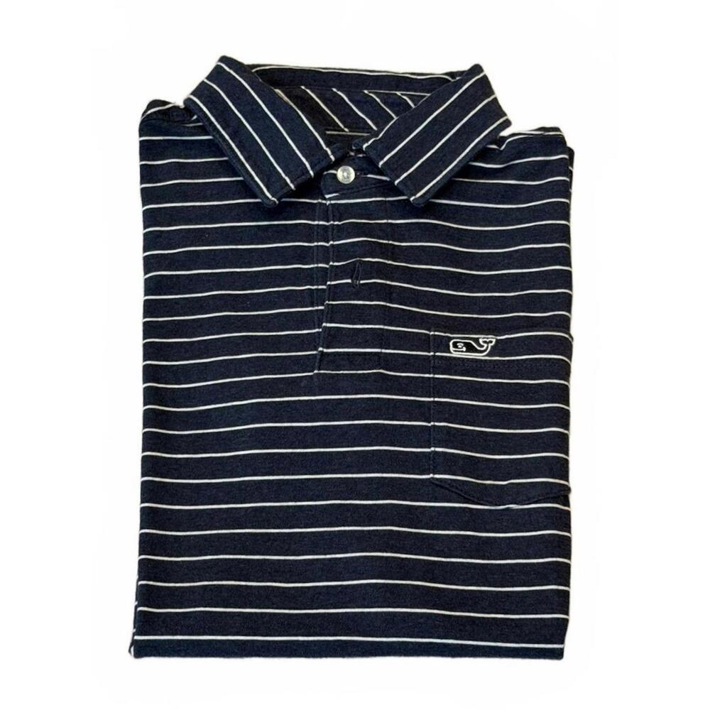 Vineyard Vines Boys Navy & White Striped Performance Golf Polo Shirt Size Medium